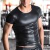 O-Ausschnitt Kurzarm Elastisches Herren-T-Shirt Bühnenperformance Kunstleder T-Shirt Clubwear