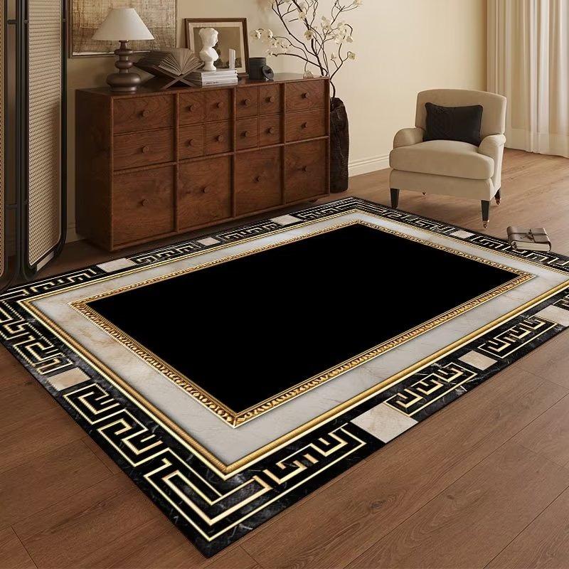 Modern Luxury Carpet Living Room Decor Non-slip Coffee Tables Geometric Foot Mat Large Black Gold Area Decoration Bedroom Rug