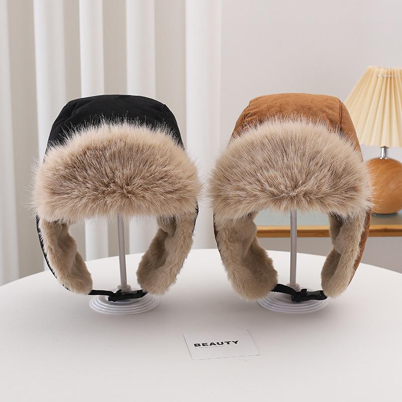 New Winter Plush Korean Knitted Hat for Women with Versatile Warm Ear Protection Thickened Fashionable Airplane Hat Men's Pull-out Hat