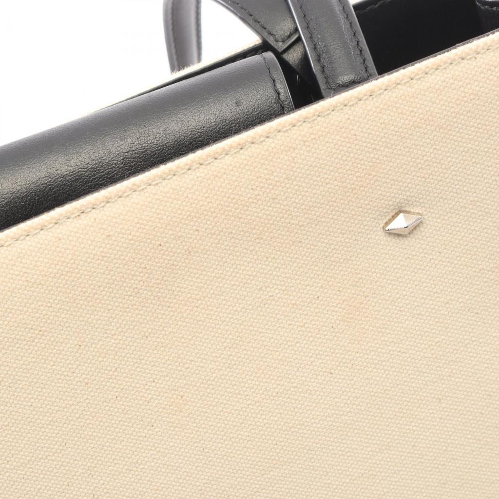 Used JIMMY CHOO logo Tote Bag canvas leather Beige Black Used Women