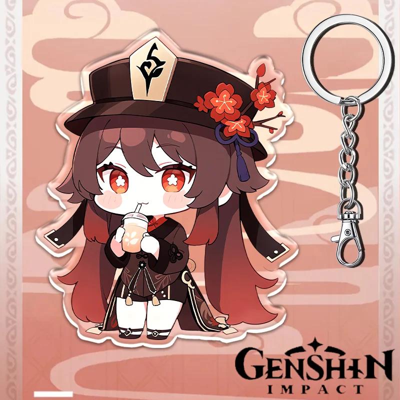 Portachiavi Acrilico Genshin Impact da 12cm Accessori Zaino Studente Hu Tao Yoimiya Zhongli Raiden Shogun Accessori Regali per Feste