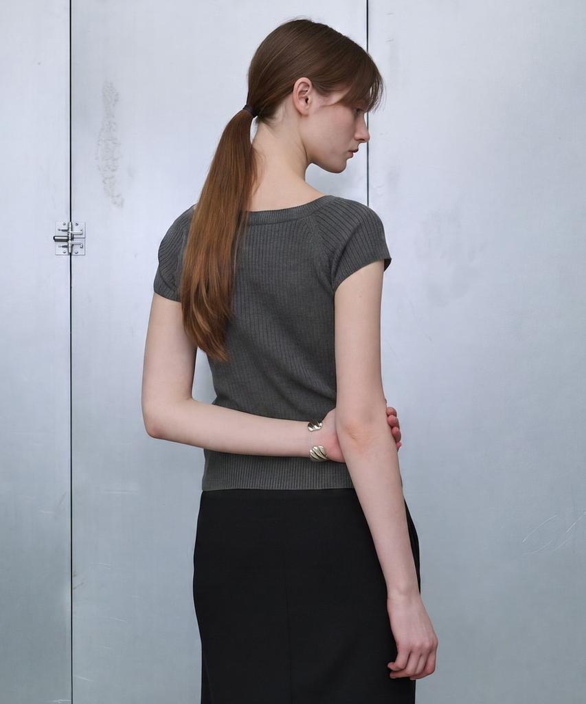 DEETO One-Shoulder Short Sleeve Knit Pullover [Grey]