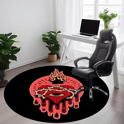 1 Stück Herzflamme Büro Runder Teppich, Matte Geeignet Für Büro, Unter Bürostühlen Schlafzimmer Wohnzimmer Heimdekoration, Zimmer Deko