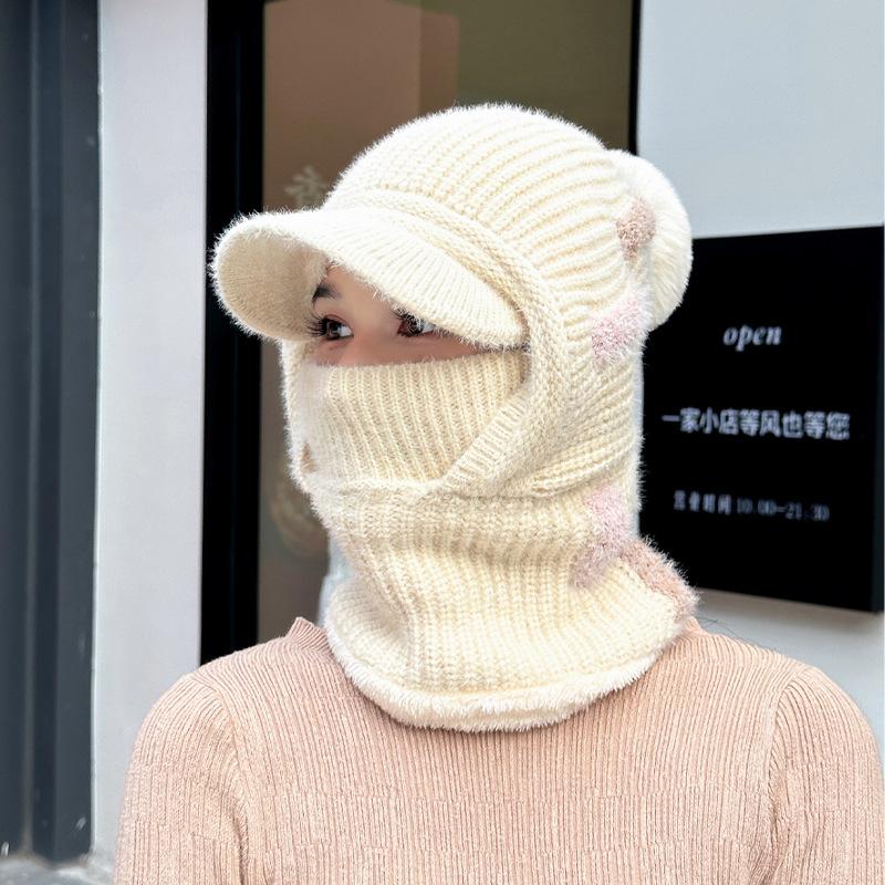 Winter outdoor thermal pullover hat children fleece ear protectors knitted wool hat riding face mask scarf integrated