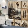 Rustic Nature Shower Curtain Moose Cabin Mountain Bear Trees Paw Prints Sepia Wilderness Collage Polyester With Hooks