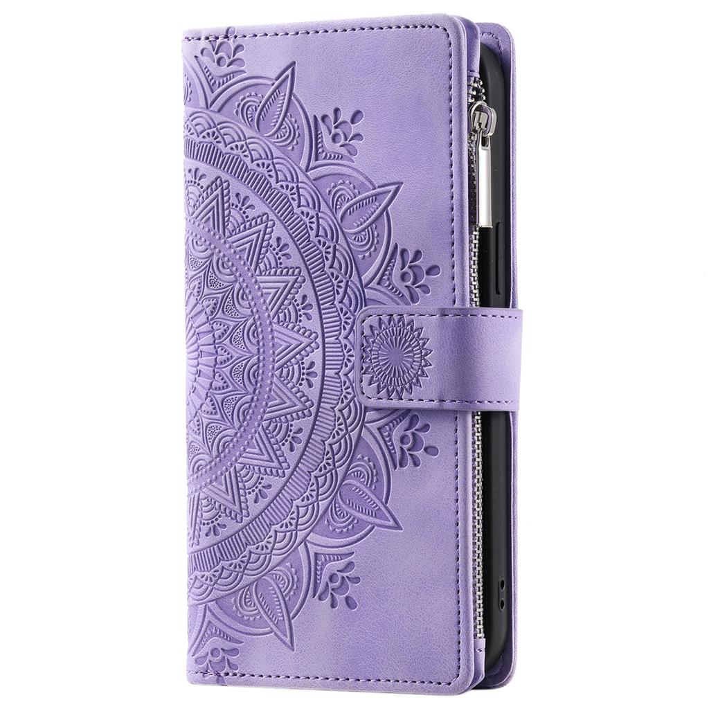 Style 006 For Samsung Galaxy S24 FE Phone Stand Case Mandala Flower Pattern PU Leather Zipper Wallet Phone Cover