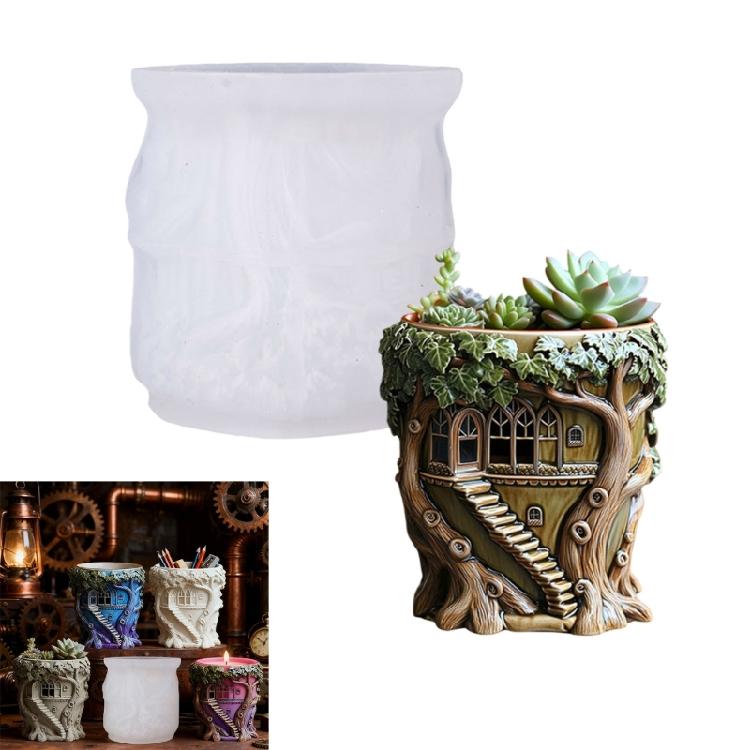 Sturdy Silicone Mold Tree House Planter Design Cement Resin Casting Crafting Accessories Handmade Resin Container