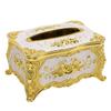 Tissue Box Cover Holder Luxury Facial Napkin Paper Towel Organizer Dining Room Ornaments Rose Pattern Gold White