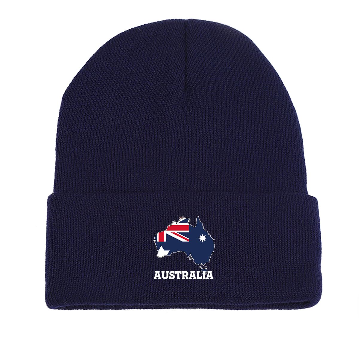 

Australia Flag Map Print Knit Hat Beanie, Patriotic Man Cap Versatile Cozy Casual Gorro Knitted Cap Beanie as the picture темно-синього кольору