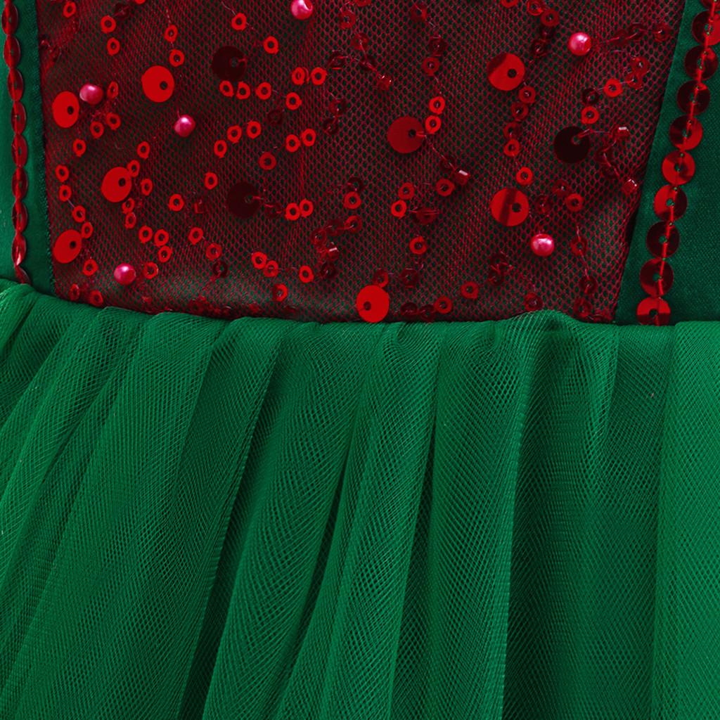 Kids Girls Santa Claus Xmas Elf Princess Sequins Tutu Dress Children Christmas New Year Cosplay Costumes Kindergarten Performance Role Play Outfit