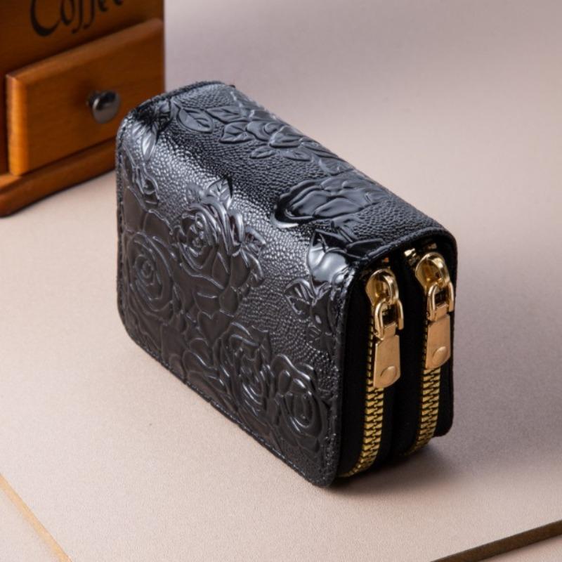 Leopard Print RFID Card Holder Wallet, Double Zipper Compact Bifold Purse, Multi-Card Slots, Anti-Theft Credit Card Organizer for Women, Men