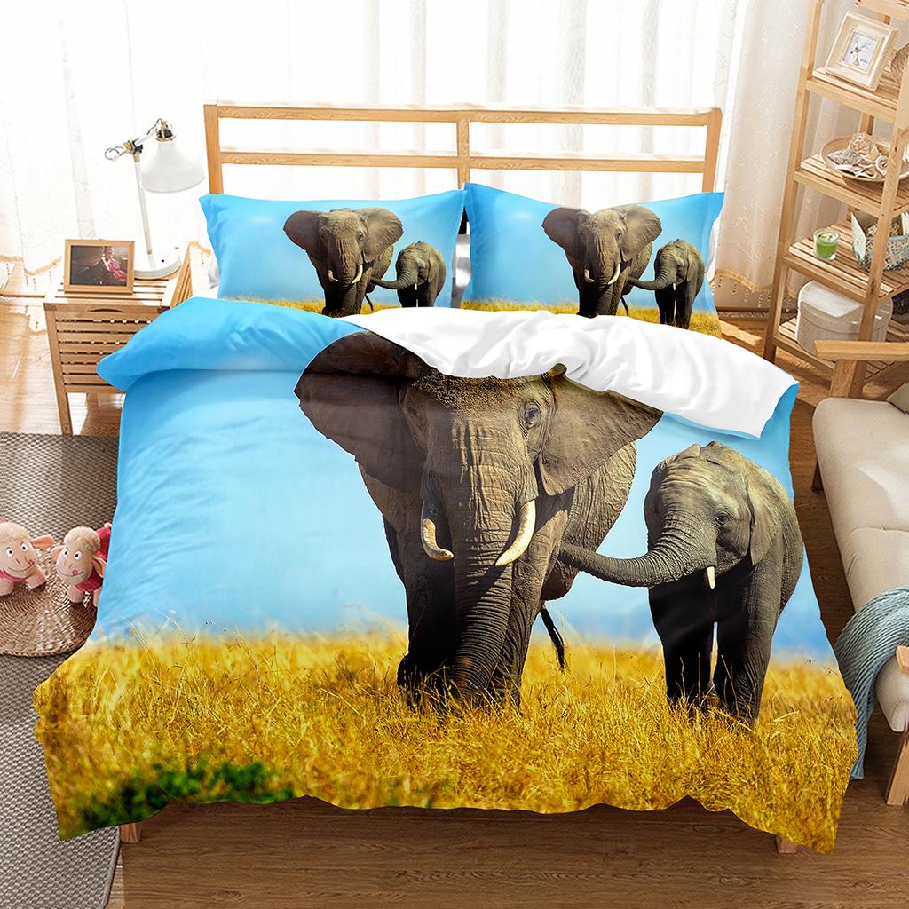 Colourful Cartoon Elephant Duvet Cover Set King Queen Size for Kids Boys Girls Bedding Set Cute Wild Animals Comforter Cover