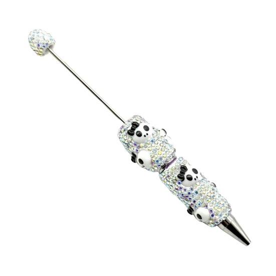 Rhinestone Writing Pen Beadable Pen, Glitter Plastic Beaded Halloween Pumpkin Ghost Skull Decorative Gel Ink for DIY Craft Making, School Office