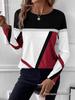 New Arrival Women's Pullover Round Neck Geometric Print Color Block T-shirt