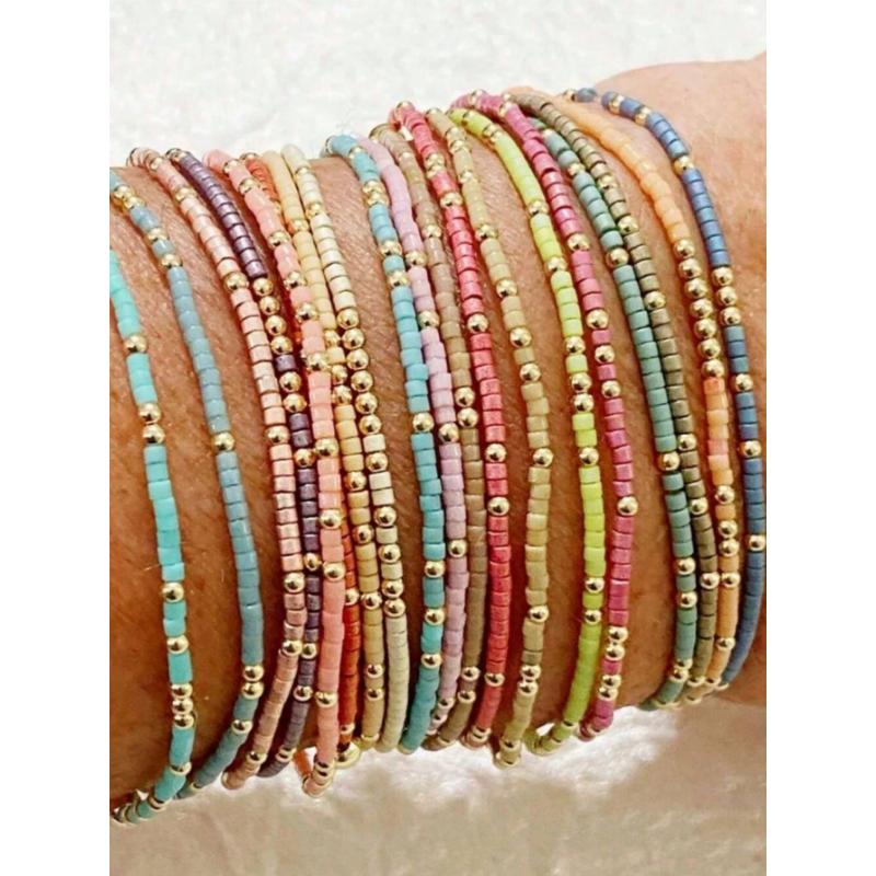 19pcs Bohemian Mixed Color Resin Bead & Gold CCB Beads Decorated Bracelet Set