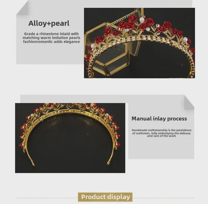 Red Rose Bridal Crown Headband for Wedding or Birthday