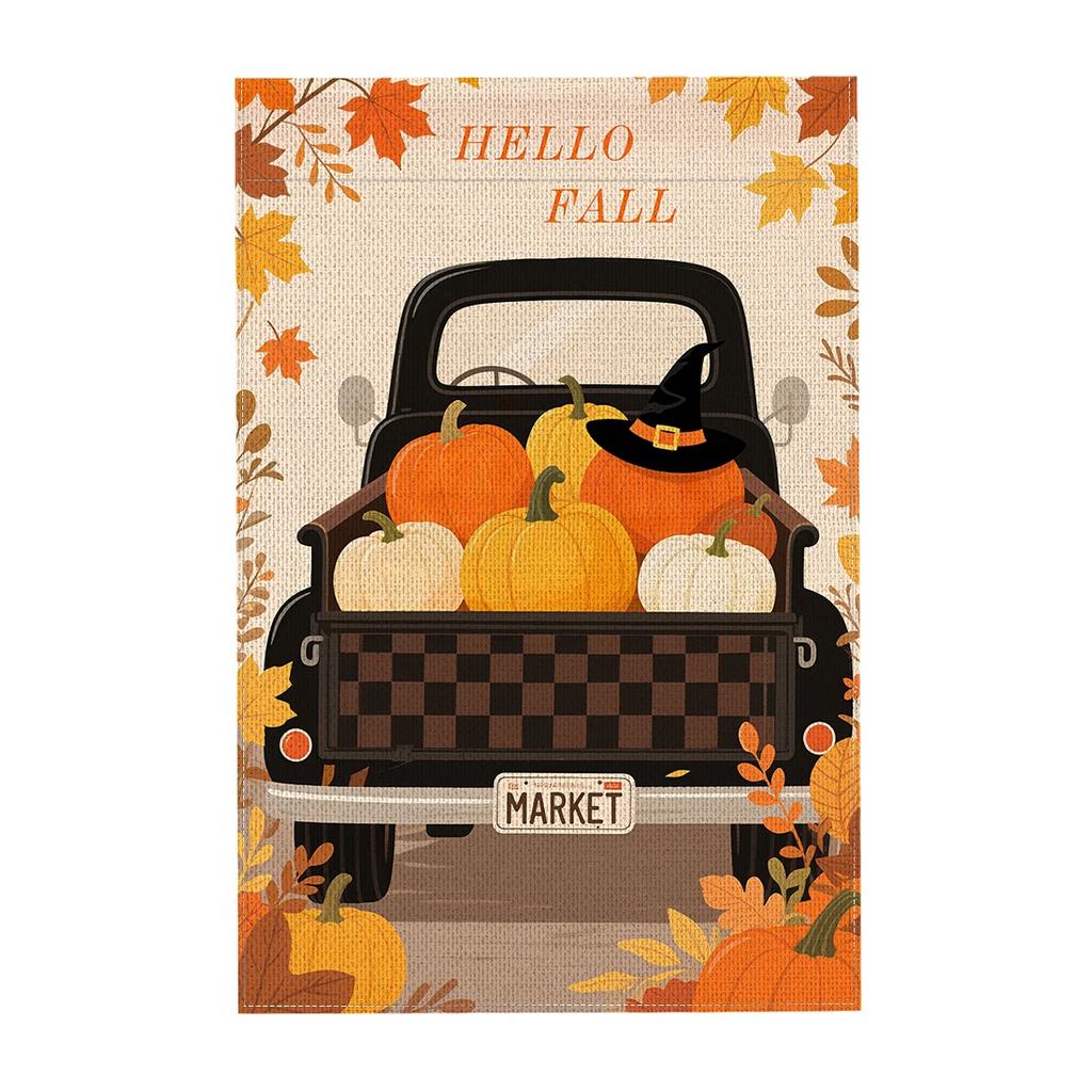 Autumn Harvest Welcome Garden Outdoor Decoration Flag, Thanksgiving Day Double-sided Yard Decoration (excluding Flagpole)