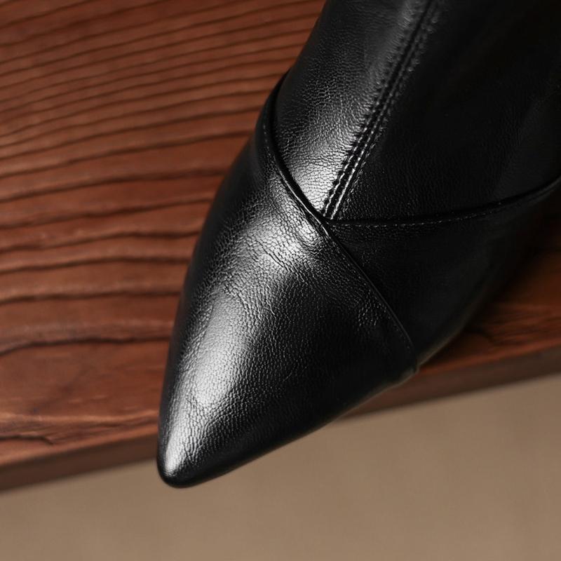 Fashion Women's new pointed retro high-heeled handmade oversized zipper and calf short boots fashion boots elastic boots