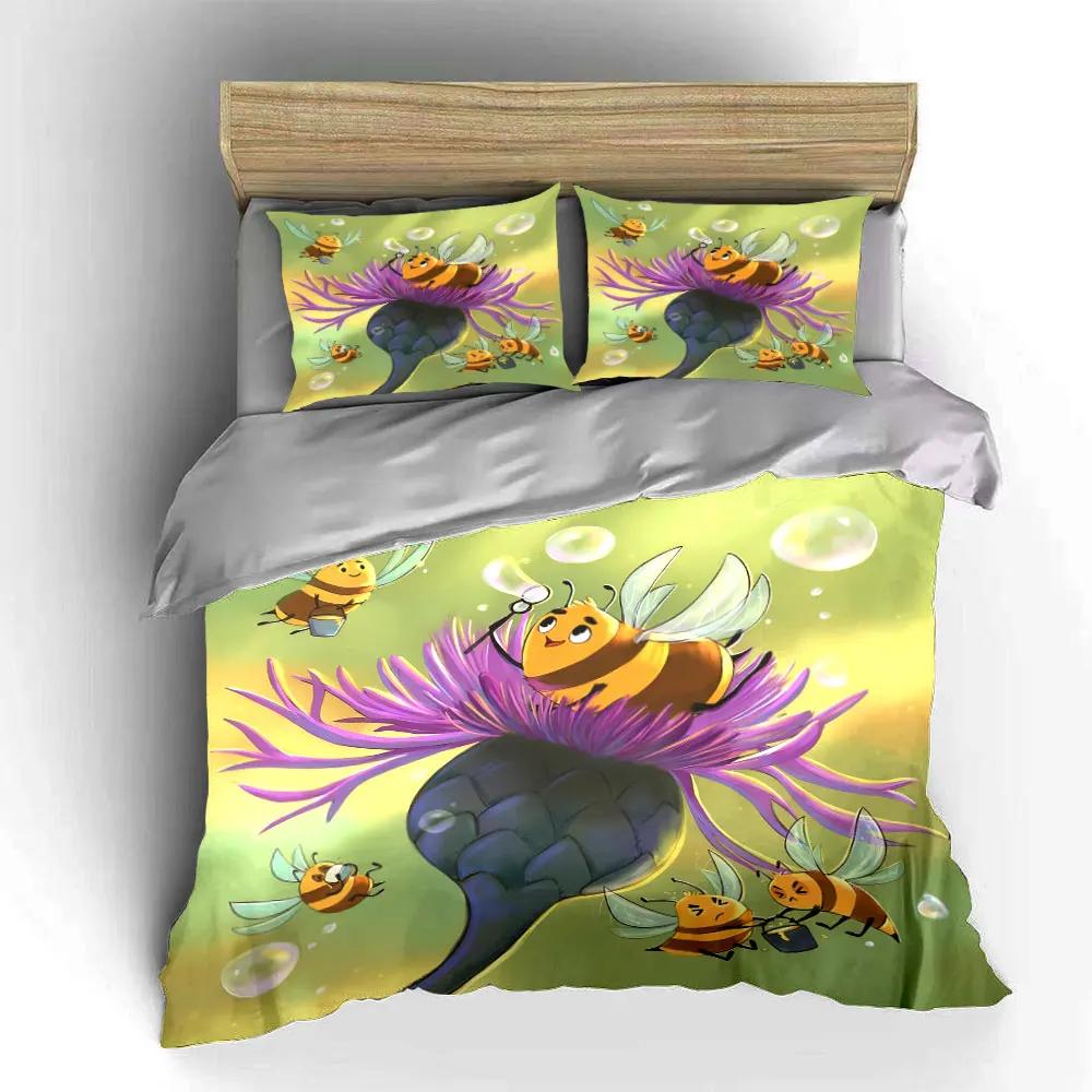Cartoon Bee Trio Decoration Set Soft Comfortable Duvet Cover Bedding Set Included 1*Duvet Cover & 2*Pillowcases gift