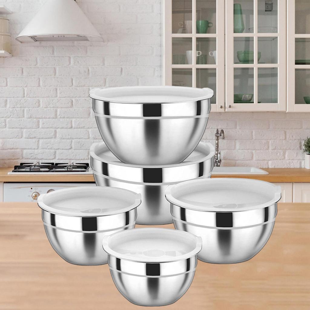 5 Piece Mixing Bowl Stainless Steel Salad Storage Container Set with Airtight Snap Lids