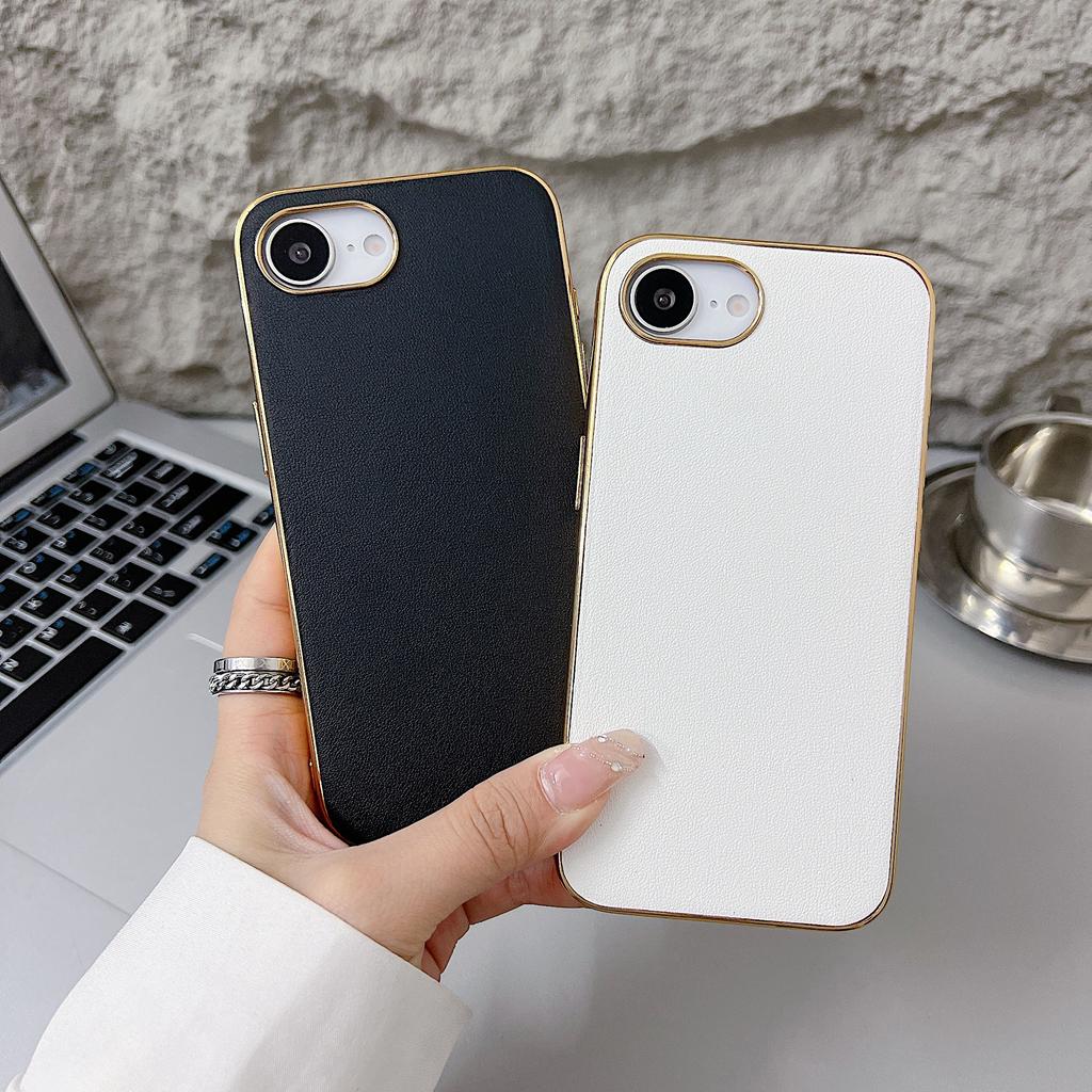 For iPhone 16e Case Nappa Texture PC+PU+TPU Phone Back Cover
