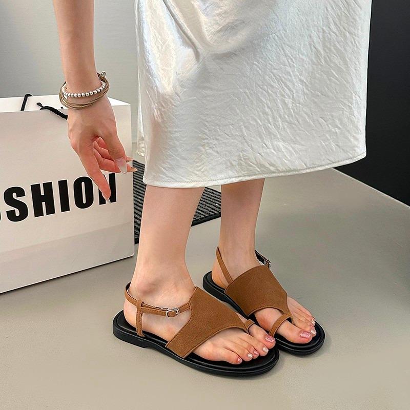 Fashion 2025 New Soft-soled Thin Strap Flat Toe Sandals Women's Summer New Round Head One-line Strap Outward Anti-wear Cool Sandals