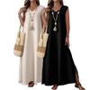 Summer women's sleeveless V-neck side split solid color two-piece combination fashionable long dress