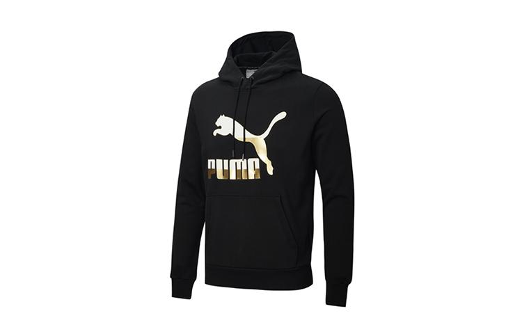 PUMA CLASSICS Sweatshirts Men s Black Gold Hooded Moderate Regular 599300-51 L