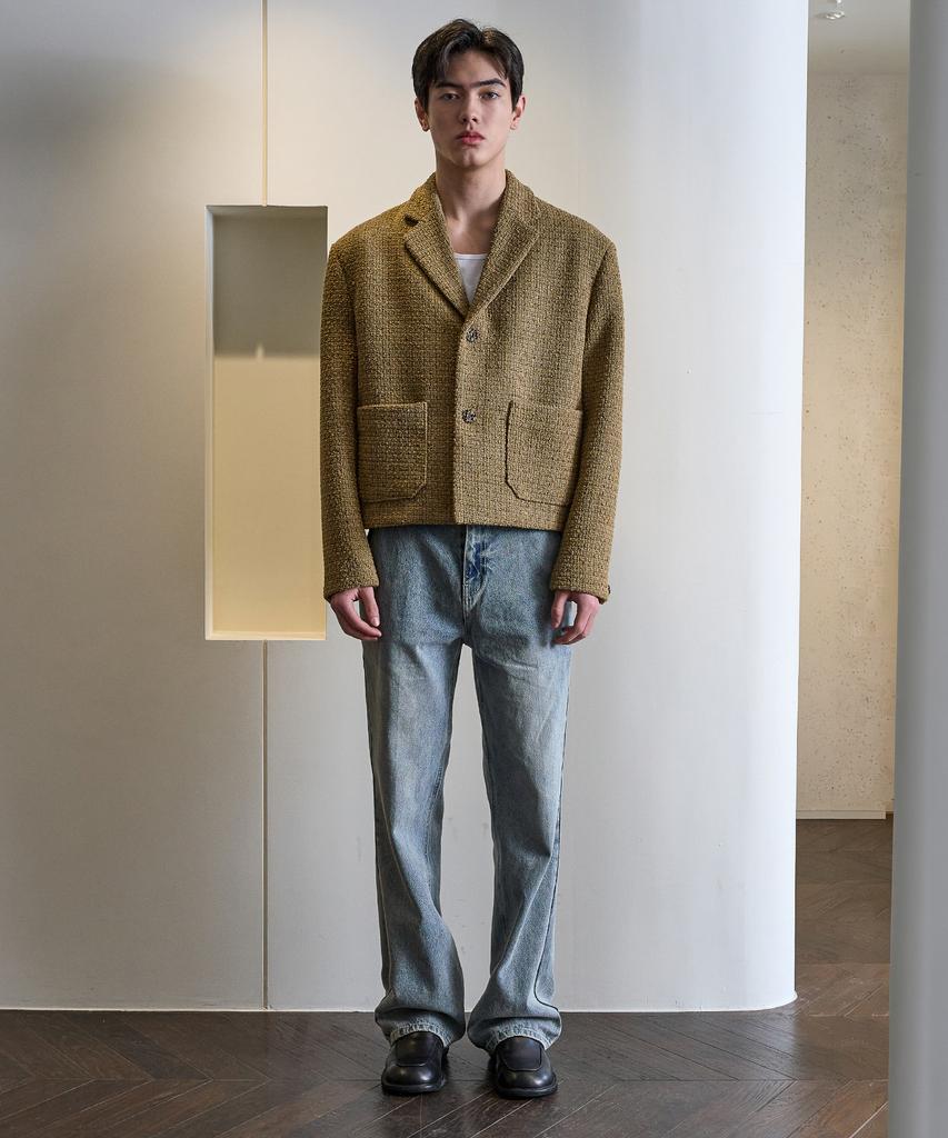 Trip Le Sens Moon Tweed 2B Crop Jacket_Brown