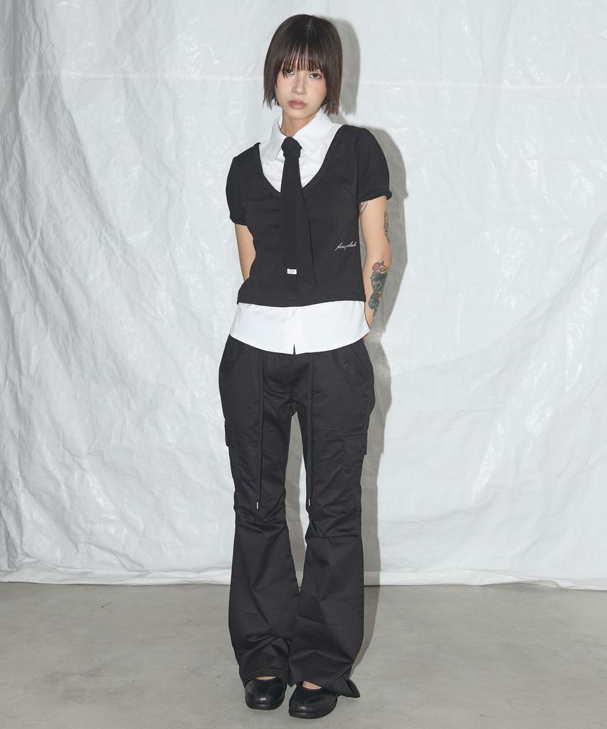 FANCY CLUB Cargo Pintuck Bootcut Pants (Black) F25Qd887