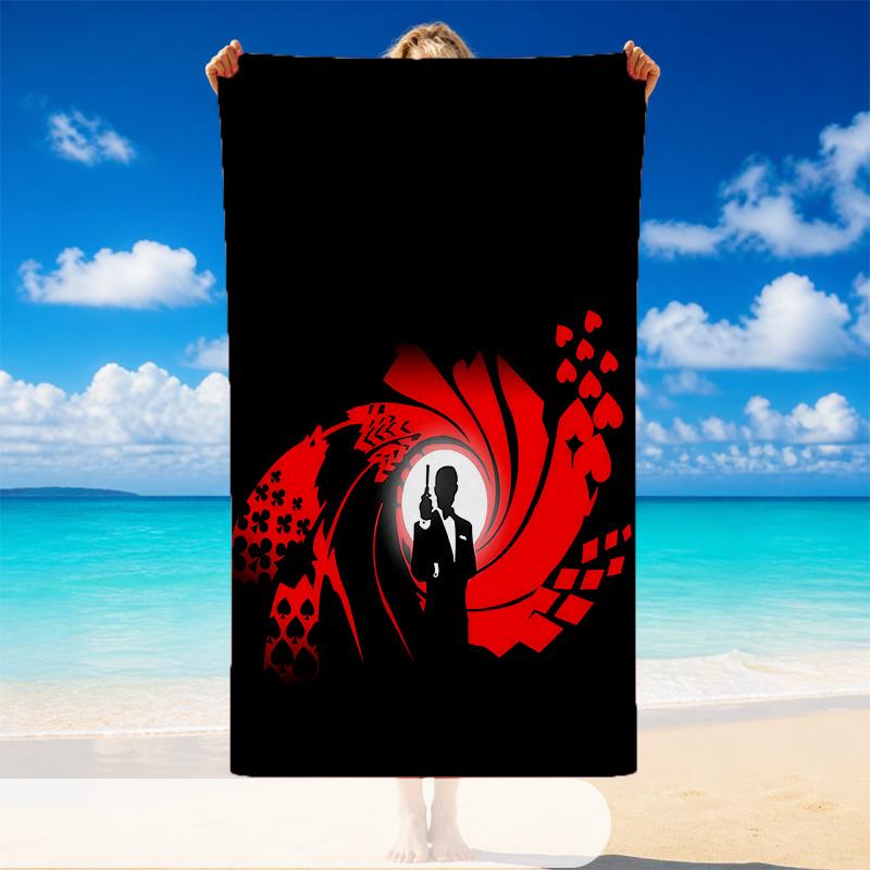 Quick Dry Beach Towel James Bond 007 Pattern, Lightweight Absorbent Towel for Pool Beach Vacation Use