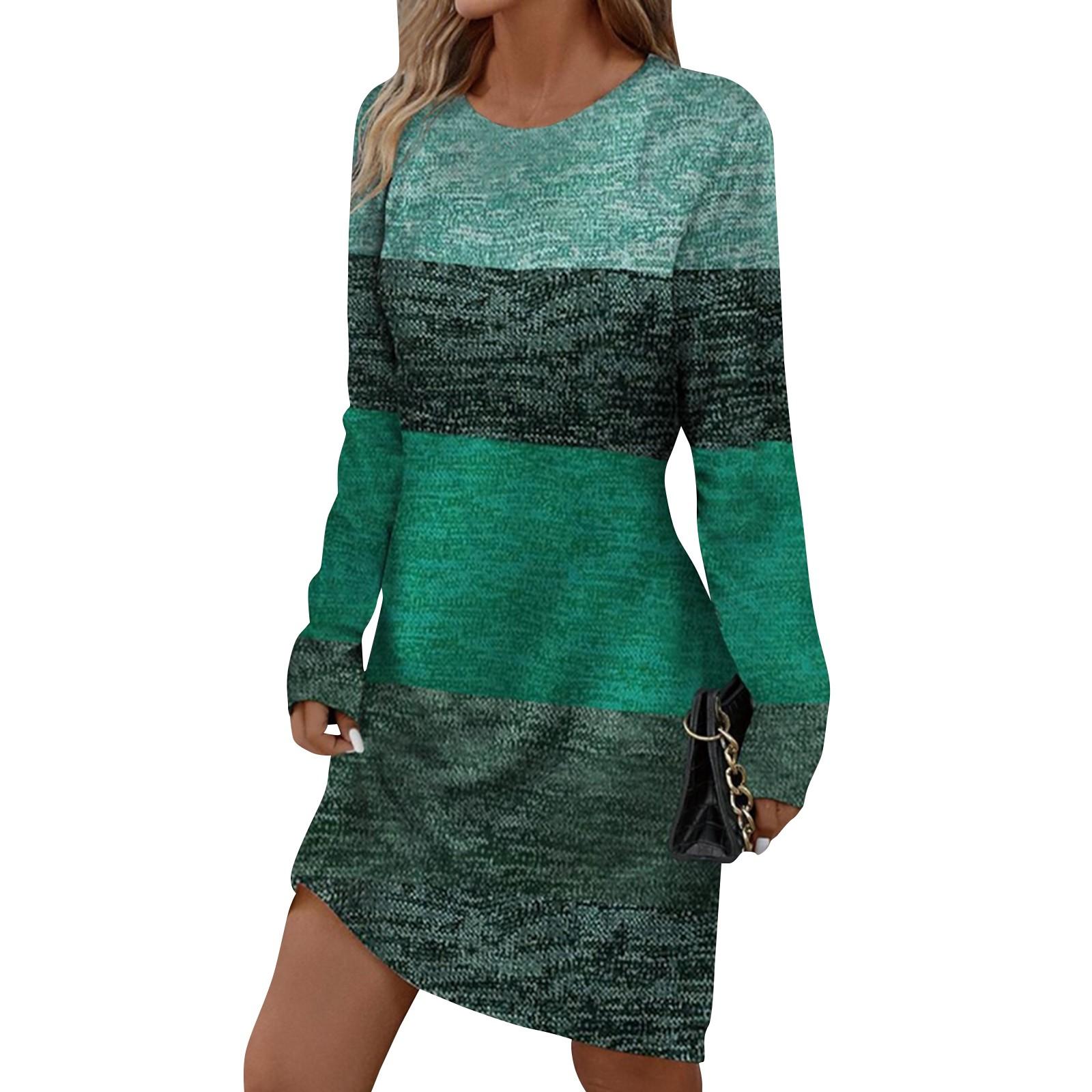 

Women s Fashion -neck Color Contrast Long-sleeved Casual And Comfortable Dress L