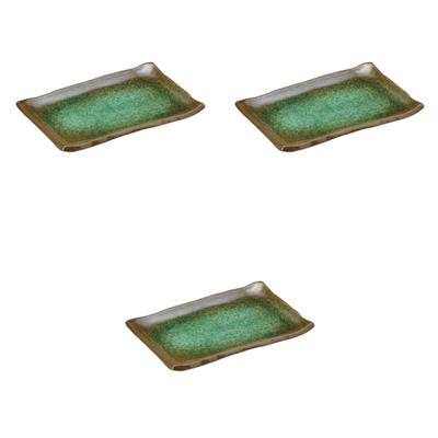 Setomonohonpo of Fresh Green Glass Rectangular Plate X 13 X Reinforced Ceramic Rectangular Plate (Set 3) 7.0 [20.5 1.5 Cm]
