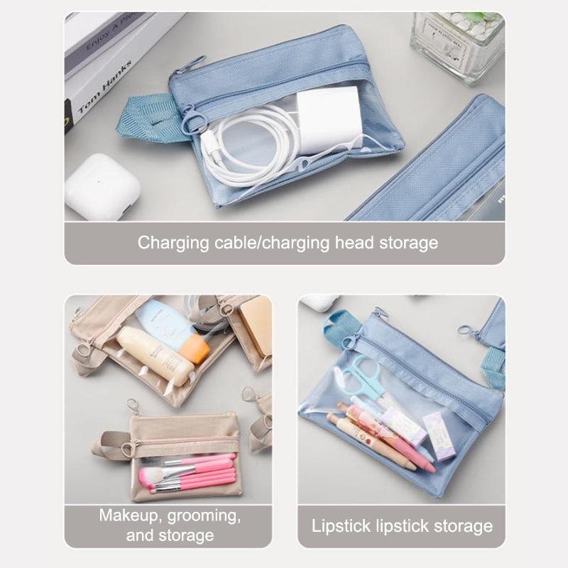 Bolsa de Armazenamento Transparente Simples Portátil de Viagem Impermeável com Zíper de Camada Dupla para Artigos de Higiene Pessoal, Cabos de Dados, Cartões, Joias, Maquiagem
