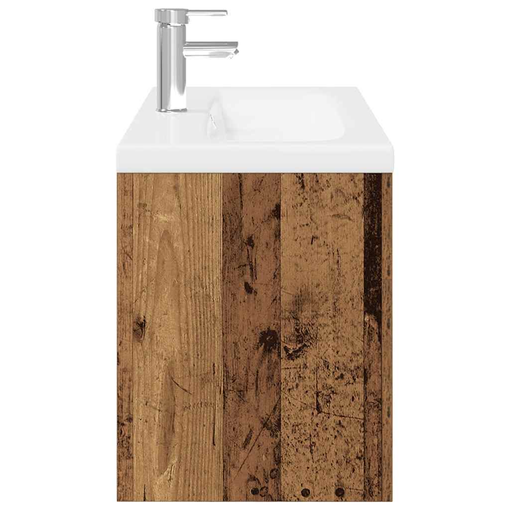 Washbasin Cabinet with Built In Basin Rustic Wood Look