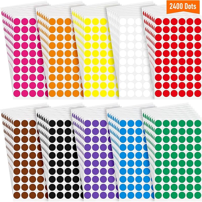 True-Ally 2400 Piece Mix Color 12Mm (0.5 Inch) Round Dot Sticker Self Adhesive Labels Writable Surface For Kids Activity