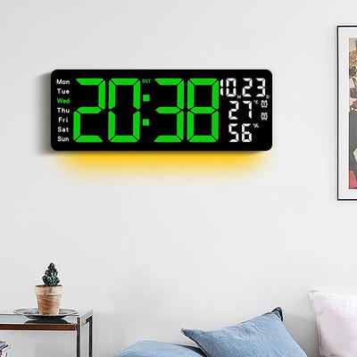 17.3'' Multifunctional LED Wall Clock: Large Display, Alarm, Temp & Humidity, Ambient Light