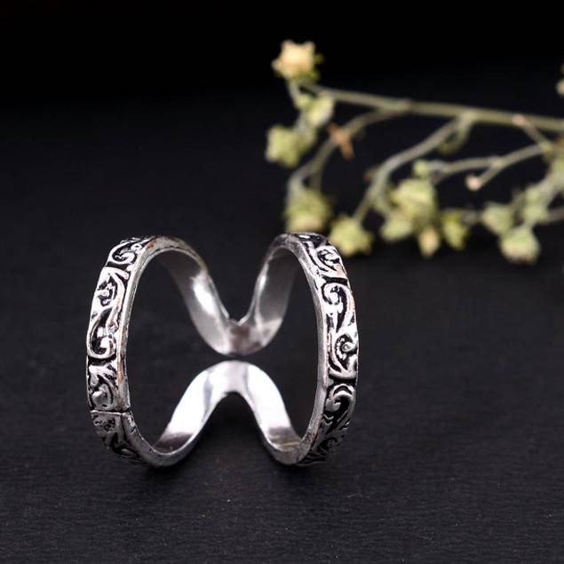 Handmade Oxidized Silver Arthritis Ring – Adjustable Criss-Cross Double Band Boho Tribal Jewelry for Women & Men