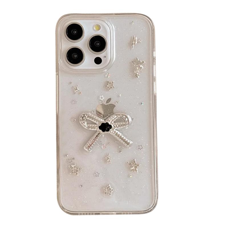 Bow Glitter Epoxy Mobile Phone Case For Iphone17Promax Stars Apple 16Plus Transparent 14 Women