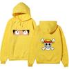 Unisex One Piece Monkey D Luffy Double‑Sided Print Fleece Hoodie, Both‑Sleeves Japanese Text Anime Pullover Hooded Sweatshirt Streetwear