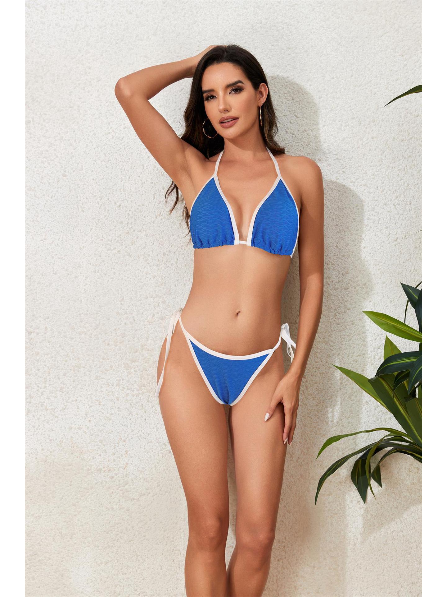 

2025 Сексуальное бикини на шнуровке: Европейский и американский женский купальник из двух частей Large королевский синий