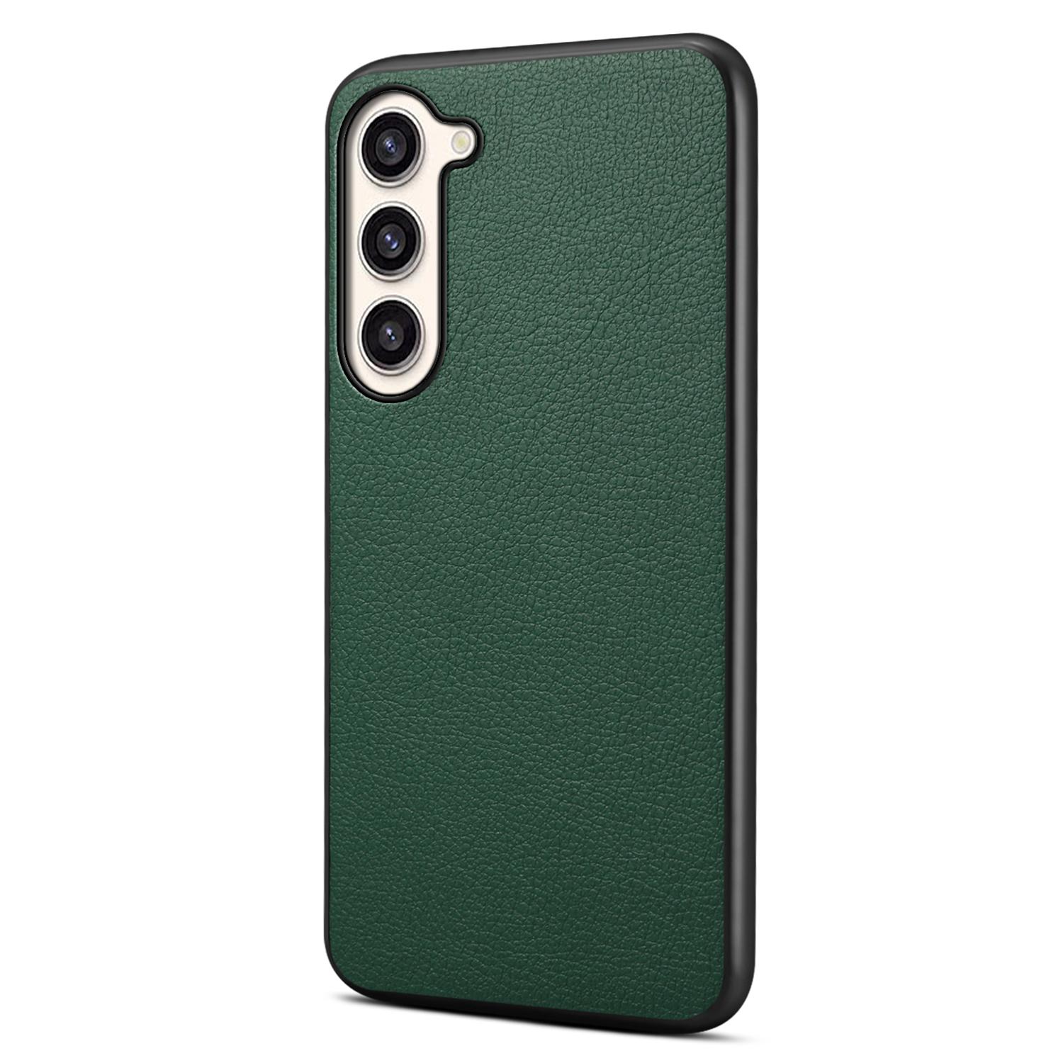

For Samsung Galaxy S23+ Slim Case Calf Texture PU+PC+TPU Phone Cover Green