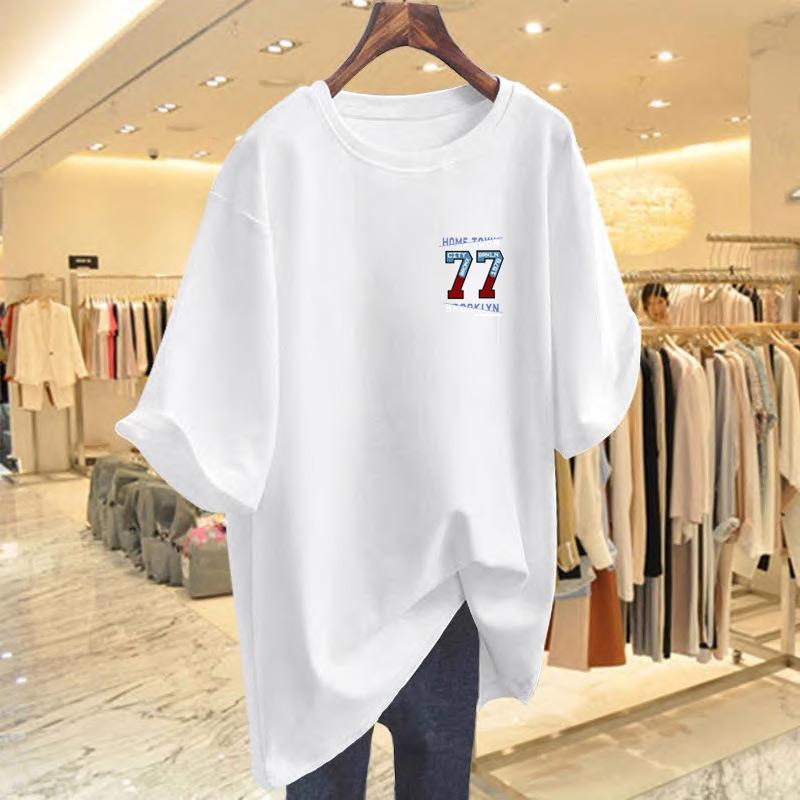 

apricot T-shirt women s short-sleeved loose 2025 new summer big version ins trendy pure cotton medium and long half-sleeved top S
