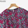 ZANZEA Women Casual 3.4 Sleeve Loose Floral Print Irregular Blouse