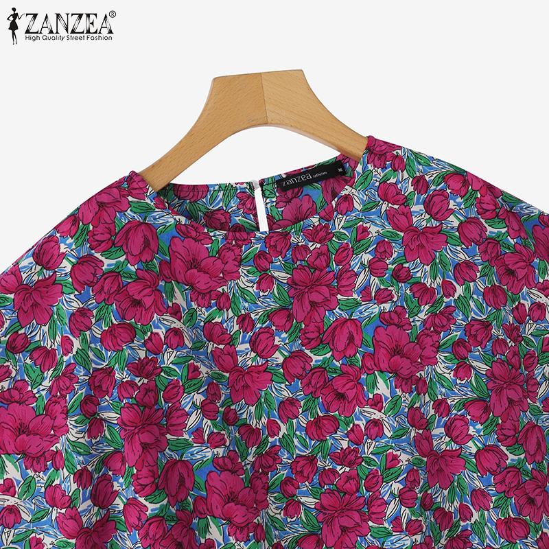 ZANZEA Women Casual 3.4 Sleeve Loose Floral Print Irregular Blouse