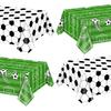 4 Pack Green Soccer Party Tablecloths, 87x51 Inches, Rectangular Plastic Table Covers, Stain Resistant, Perfect for Boys Birthday Parties