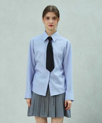 Alikim Lowell Slim Fit Stripe Shirrling Shirt / Sky Blue