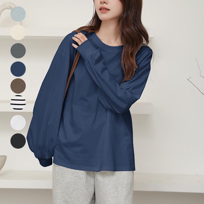 

Rakuten 2026 Spring/Summer Women s Lantern Sleeve Round Neck Cotton T-shirt M чорний