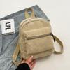 Zipper Double Shoulder Bag Lightweight Daypack Korean Style Corduroy Mini Backpack  Casual Travel