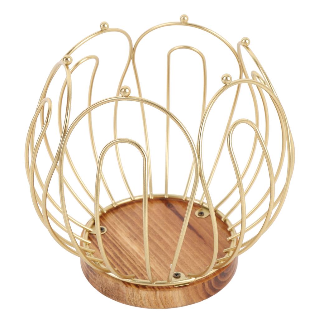 Coffee Pod Holder Basket with Wooden Base Wrought Iron Metal Wire Coffee Capsule Holder for Home Countertop Table